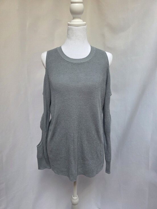 Hippie Rose Sweaters - Hippie Rose Gray Cold Shoulder Cutout Sleeve Knit Sweater Women's L